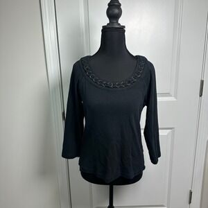 Rafaella‎ Black 3/4 Sleeve Crew Neck Top with Ring Detail Women's Size M